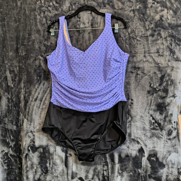 Miraclesuit Lavender Polka Dot Color Block Women's one piece 22W - Picture 1 of 7